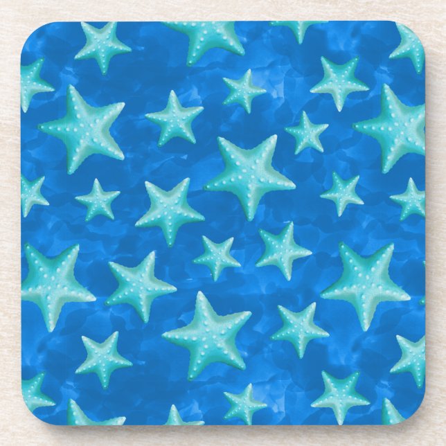 Seagreen Navy Starfish Summer Beach Nautical Coaster (Front)