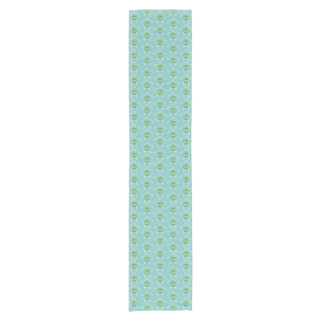 Seagreen Tribal Green Sea Turtles Short Table Runner (Front)