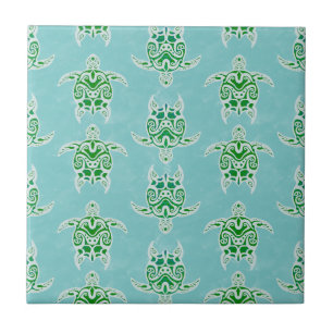Seagreen Tribal Green Sea Turtles Tile