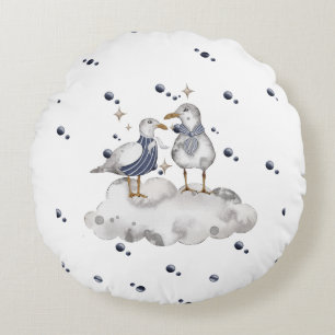 Seagull Adventure Baby – Nautical Nursery Round Pillow