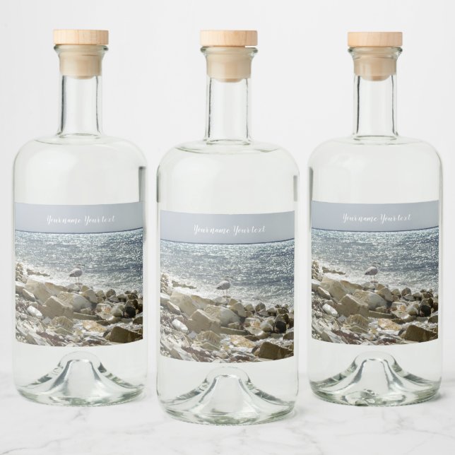 Seagull and sea liquor bottle label (Bottles)
