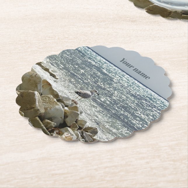 Seagull and sea paper coaster (Angled)
