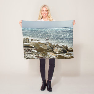 seagull and sea surf fleece blanket