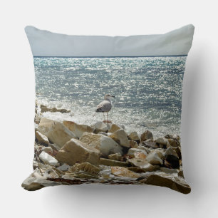 seagull and sea surf throw pillow