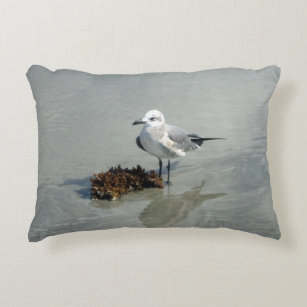 Seagull and Seaweed on Beach Accent Pillow