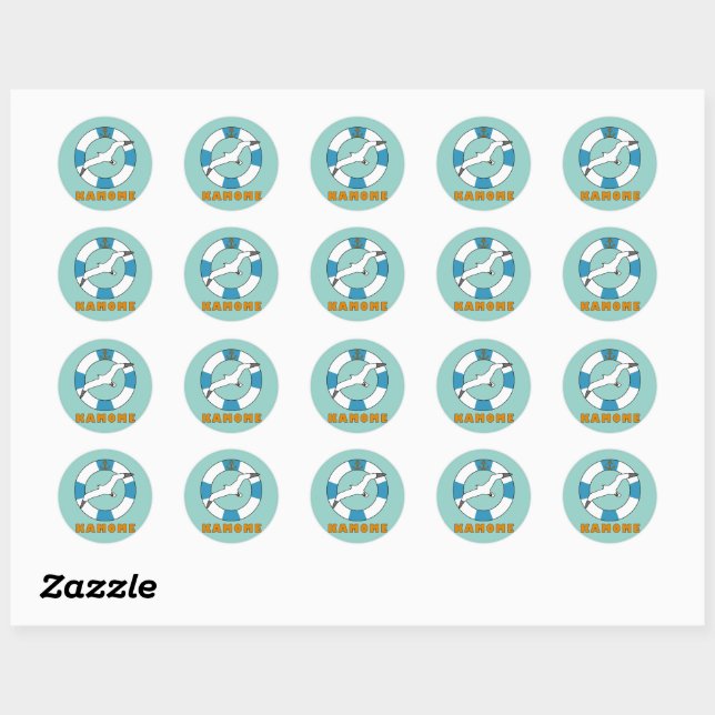 Seagull and Swim Ring Light Blue Classic Round Sticker (Sheet)