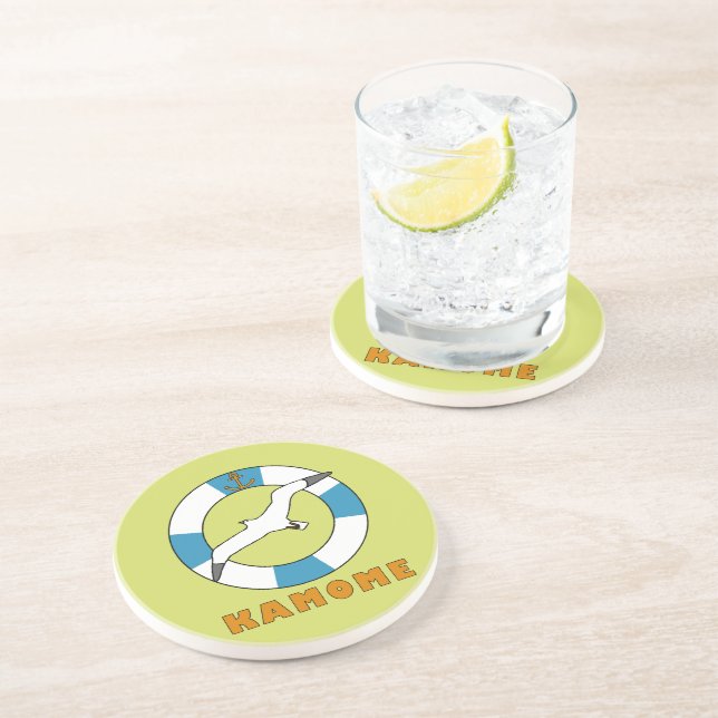Seagull and Swim Ring Light Blue Coaster (Side)