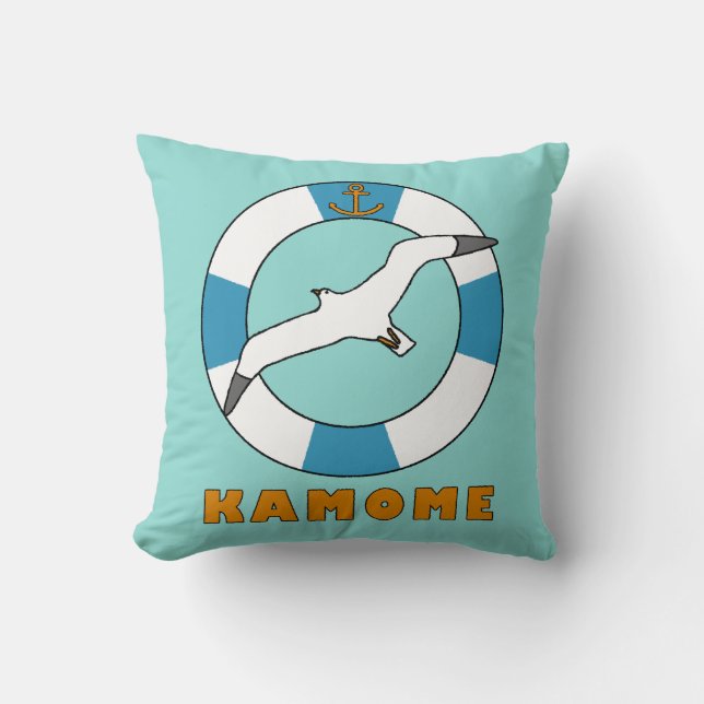 Seagull and Swim Ring Light Blue Throw Pillow (Front)