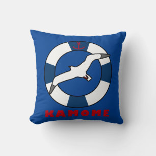 Seagull and Swim Ring Navy Blue Throw Pillow