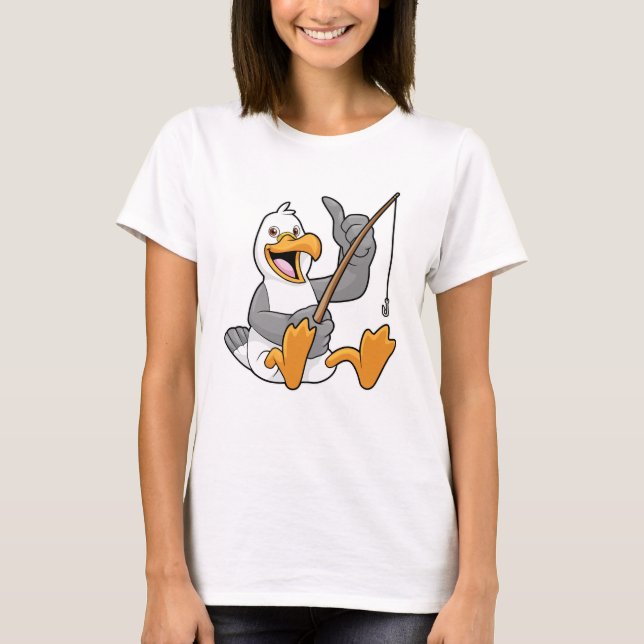 Seagull at Fishing with Fishing rod T-Shirt (Front)