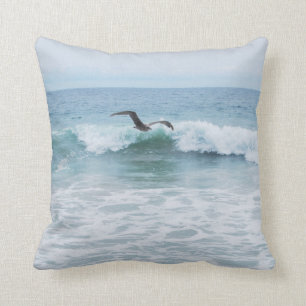 Seagull at the Beach in California Throw Pillow