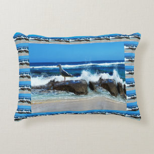 Seagull At The Beach On Rocks, Accent Pillow