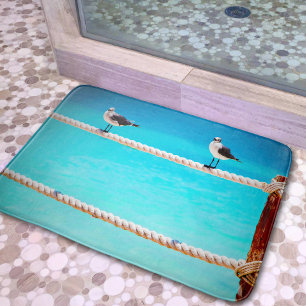 Seagull beach birds turquoise ocean photo coastal bath mat