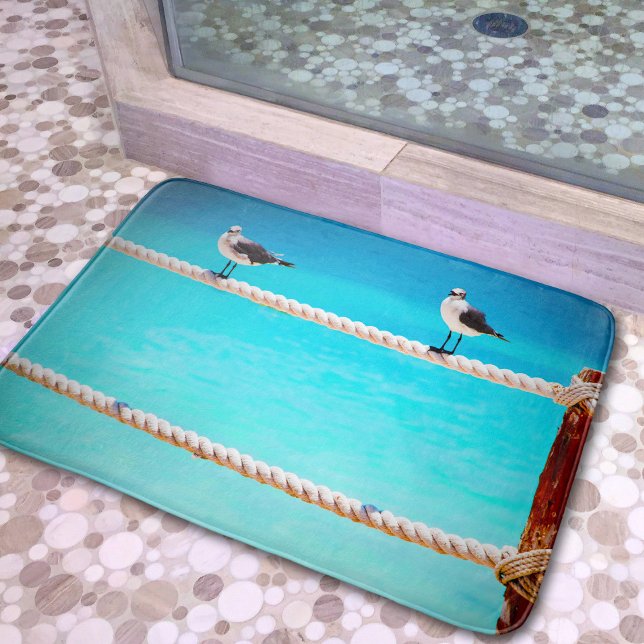 Seagull beach birds turquoise ocean photo coastal bath mat (Creator Uploaded)