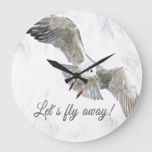 Seagull beach "let's fly away" wall-clock large clock