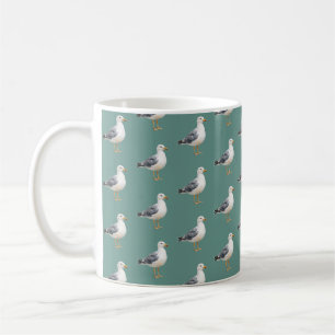 Seagull Bird Beach Ocean Coast Green Watercolor Coffee Mug