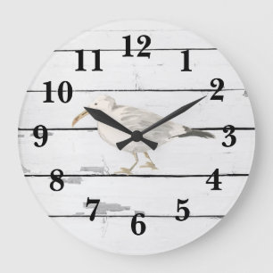 Seagull Bird Beach Shiplap Large Clock