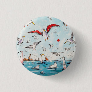 Seagull, bird, flying birds 1 inch round button