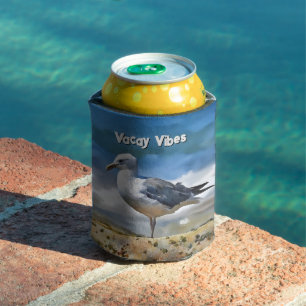 Seagull Bird Resting at the Beach Cute Can Cooler