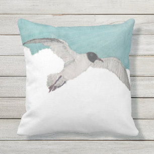Seagull, Bird, Sky, Coastal, Beach Themed Throw Pillow