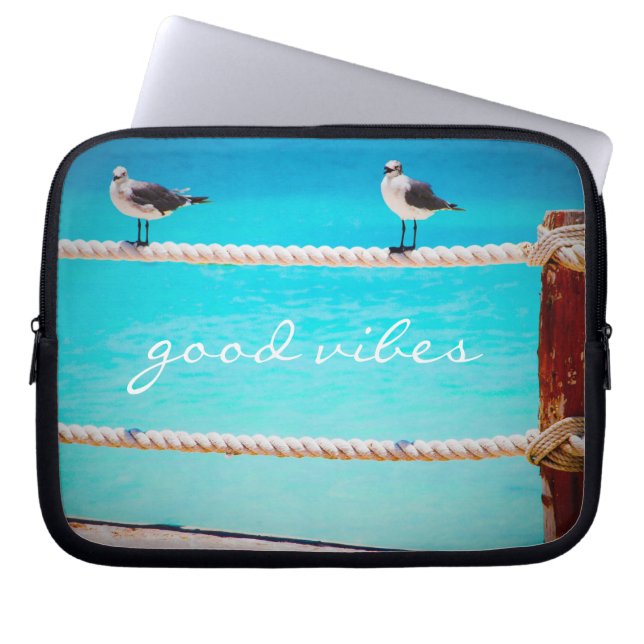 Seagull Birds Turquoise Ocean Photo Good Vibes Laptop Sleeve (Front)