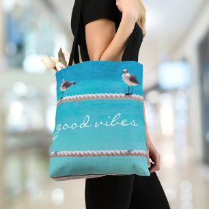 Seagull Birds Turquoise Ocean Photo Good Vibes Tote Bag