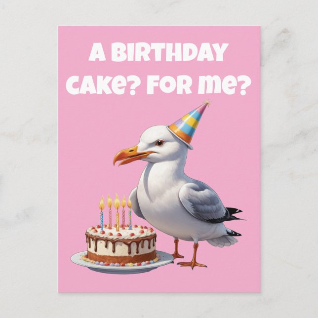 Seagull Birthday Surprise – Cake Not Safe! Postcard (Front)
