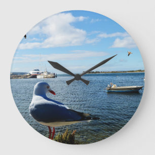 Seagull, Boats And The Ocean, Large Clock