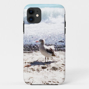 seagull by the ocean on the beach picture iPhone 11 case
