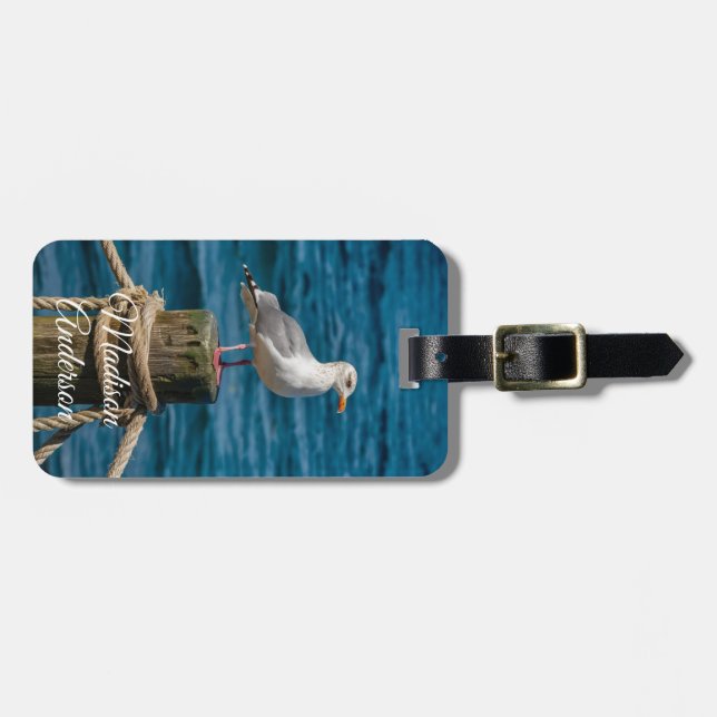 Seagull by the Sea Personalized Luggage Tag (Front Horizontal)