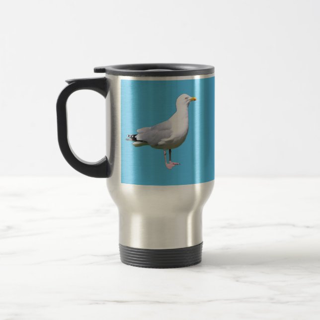 Seagull Coastal Bird Blue Background Seaside Wild Travel Mug (Left)