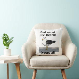 Seagull Find Me At The Beach Funny Beach House Throw Pillow