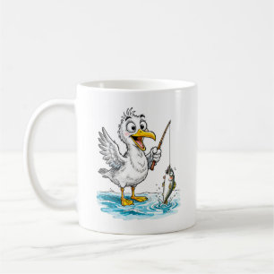 Seagull Fishing with Rod in Shallow Water Coffee Mug