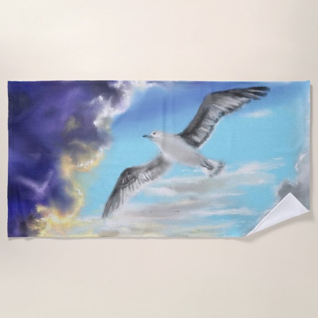 Seagull Flying Beach Towel (Front)