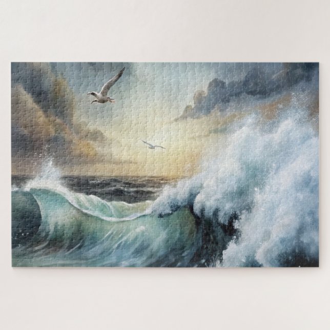Seagull flying over Stormy Sea Jigsaw Puzzle (Horizontal)