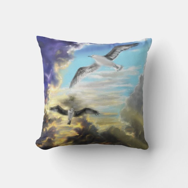Seagull Flying Throw Pillow (Front)