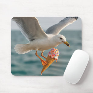 Seagull Flying With a Melting Ice Cream Cone Mouse Pad