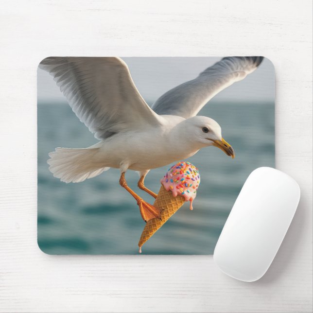 Seagull Flying With a Melting Ice Cream Cone Mouse Pad (With Mouse)