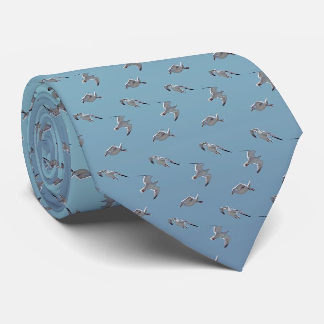 Seagull Frenzy Tie (Sky Blue Mix) (Rolled)