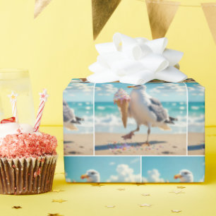 Seagull Holding an Ice Cream Cone Wrapping Paper