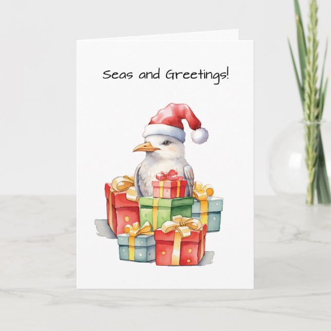 Seagull in Santa Hat Christmas Gifts of Fun Card (Front)