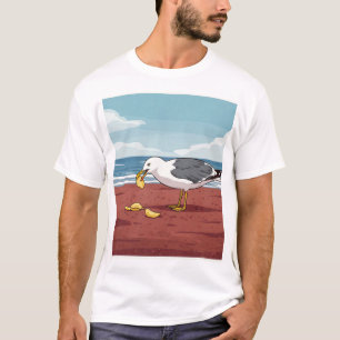 Seagull Manger une chipe sur PEI Beach T-Shirt