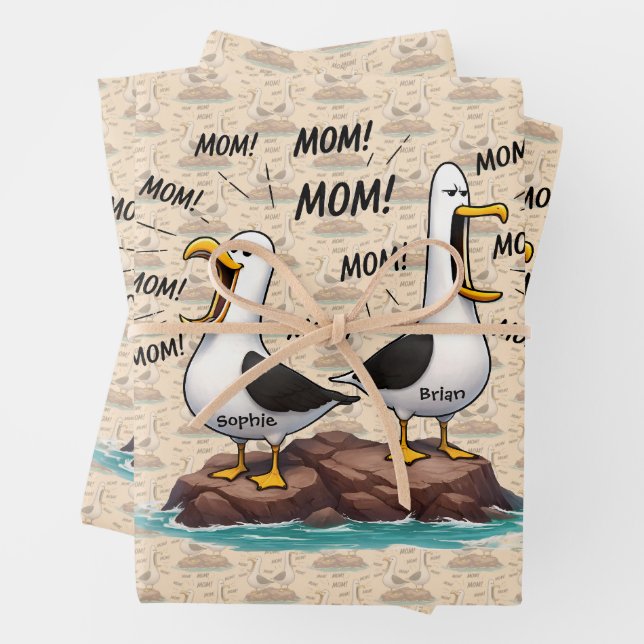 Seagull Mom Funny Personalized Wrapping Paper Sheet (In situ)