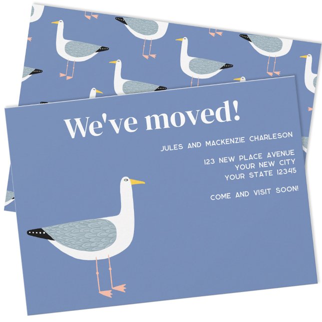 Seagull Moving New Home Announcement (Fun seagull coastal moving home change of address announcement)