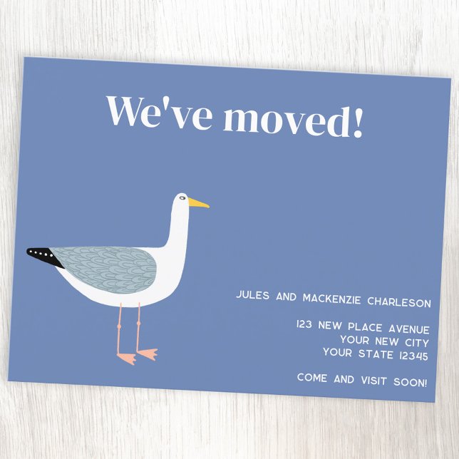 Seagull Moving New Home Announcement Postcard (Seagull coastal themed personalized moving new home announcement)