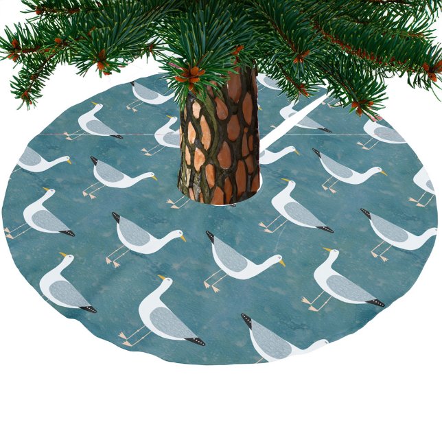 Seagull Nautical Brushed Polyester Tree Skirt (Fun seagull coastal bird pattern festive Christmas tree skirt)