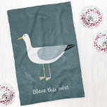 Seagull Nautical Kitchen Towel<br><div class="desc">A sassy seagull standing by the ocean. Perfect for those who love cheeky birds and the coast.
Text reads "Bless this nest",  but can be removed or changed to personalize further.</div>
