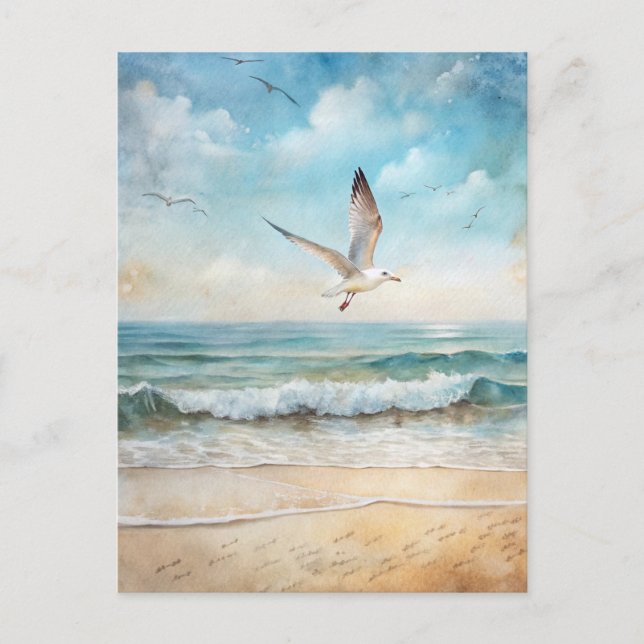Seagull Ocean Bird Beach Coastal  Postcard (Front)