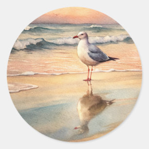 Seagull on a Beach Classic Round Sticker