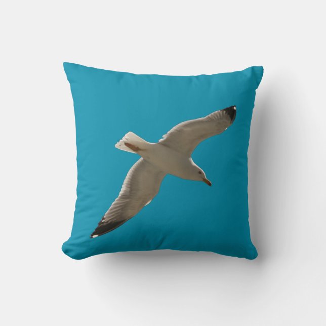 Seagull on a blue sky throw pillow (Front)